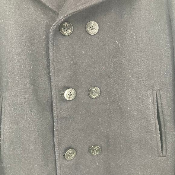 Vintage Land’s End Wool Red Lined Black Peacoat Made in USA Men’s - Picture 4 of 14